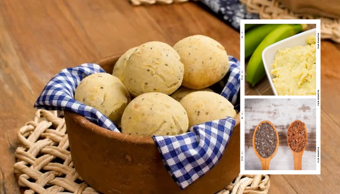 Receita de um Pão de queijo vegano de biomassa de banana-verde